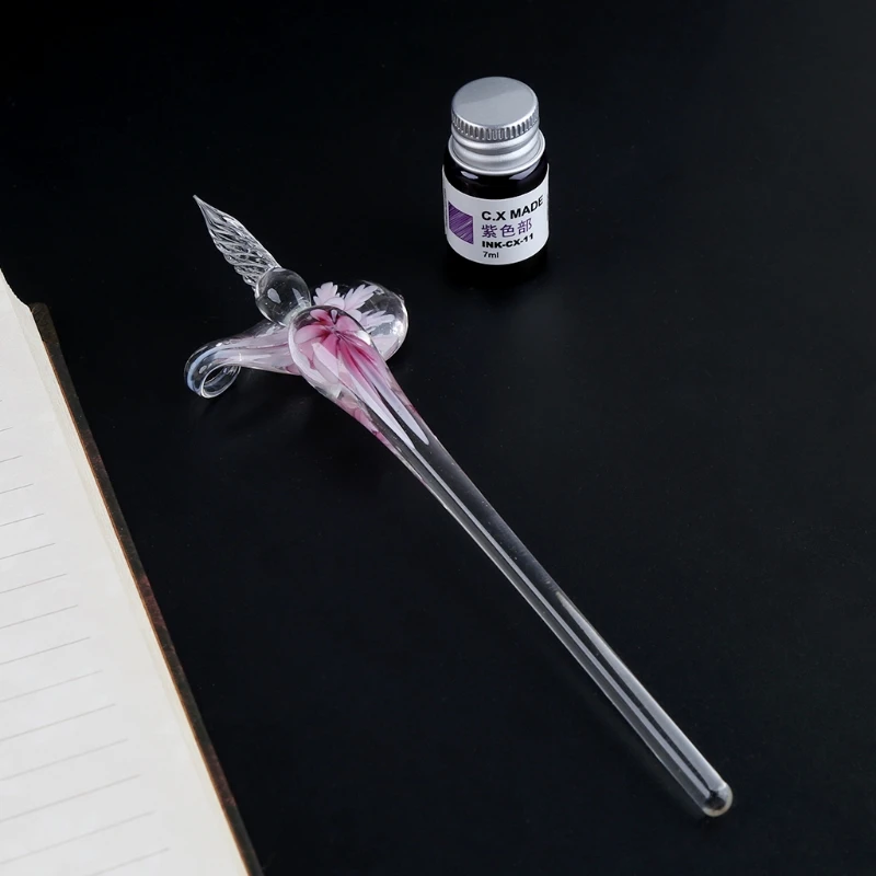 

Vintage Handmade Art Elegant Crystal Floral Glass Dip Pen Sign Ink Pens Gift