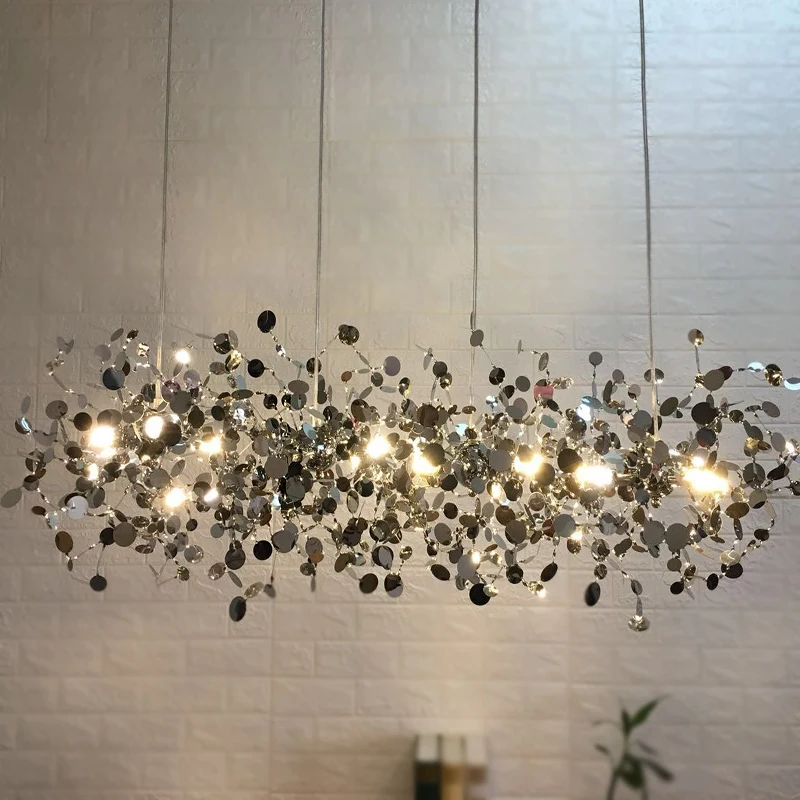 

Luxury Art Led Lamp Decoration Hand Made Stainless Steel Leaf Pendant Lights For Restaurant Dining Room Free Shipping Wongshi