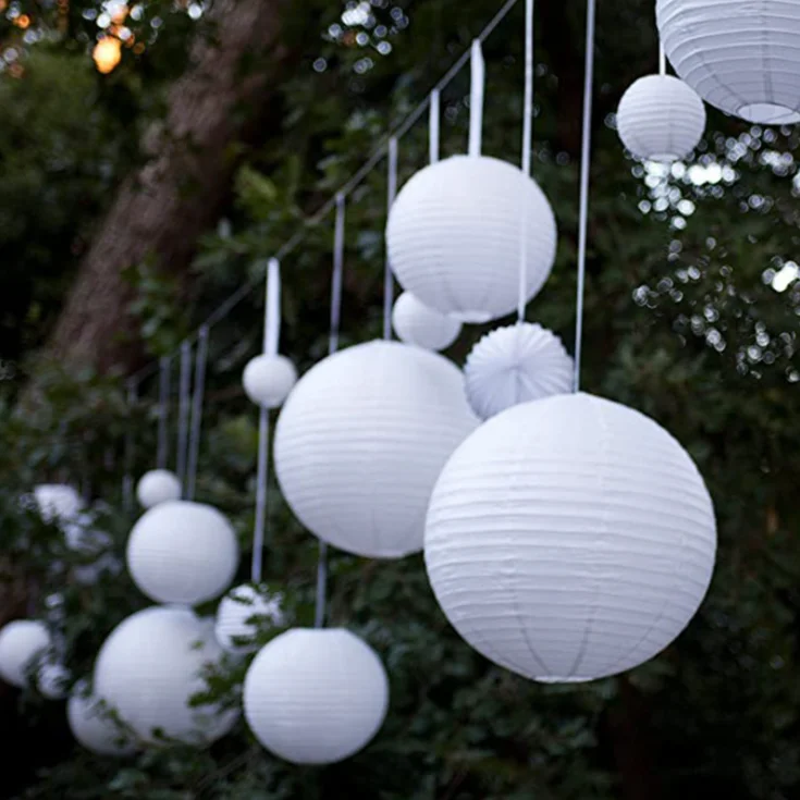 

20pcs/Lot White Festival Lanterns Mixed Size (20cm,30cm,35cm,40cm) Chinese Paper Ball For Wedding Party Holiday Decoration