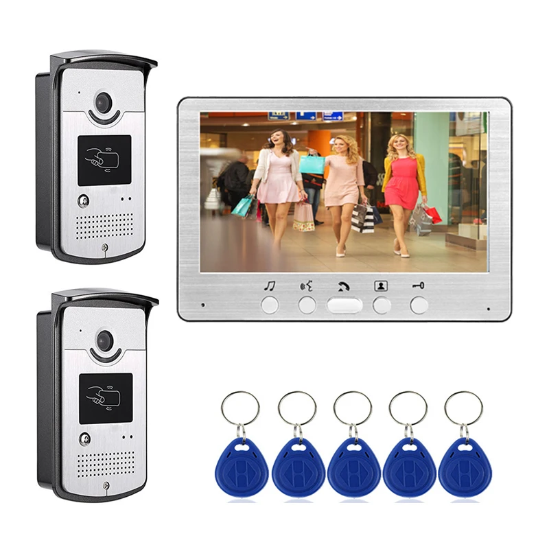 SYSD Video Door Phone 7 inch Color Monitor Video Intercom Doorbell Metal Rainproof Camera with RFID Unlock