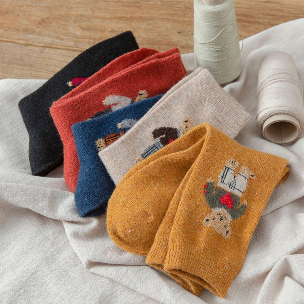 Осень-зима теплые женские шерстяные носки японский стильная футболка с