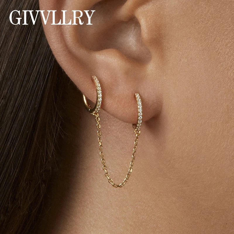 Женские серьги кольца с цепочкой маленькие круглые в минималистичном стиле