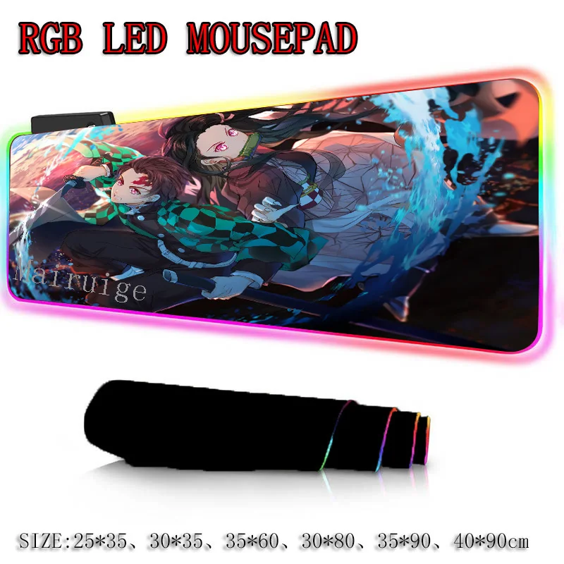 

Mairuige Anime Demon Slayer Kimetsu No Yaiba Large Keyboard Mat Gaming RGB Mouse Pad Locking Edge Table for PC Laptop XXL