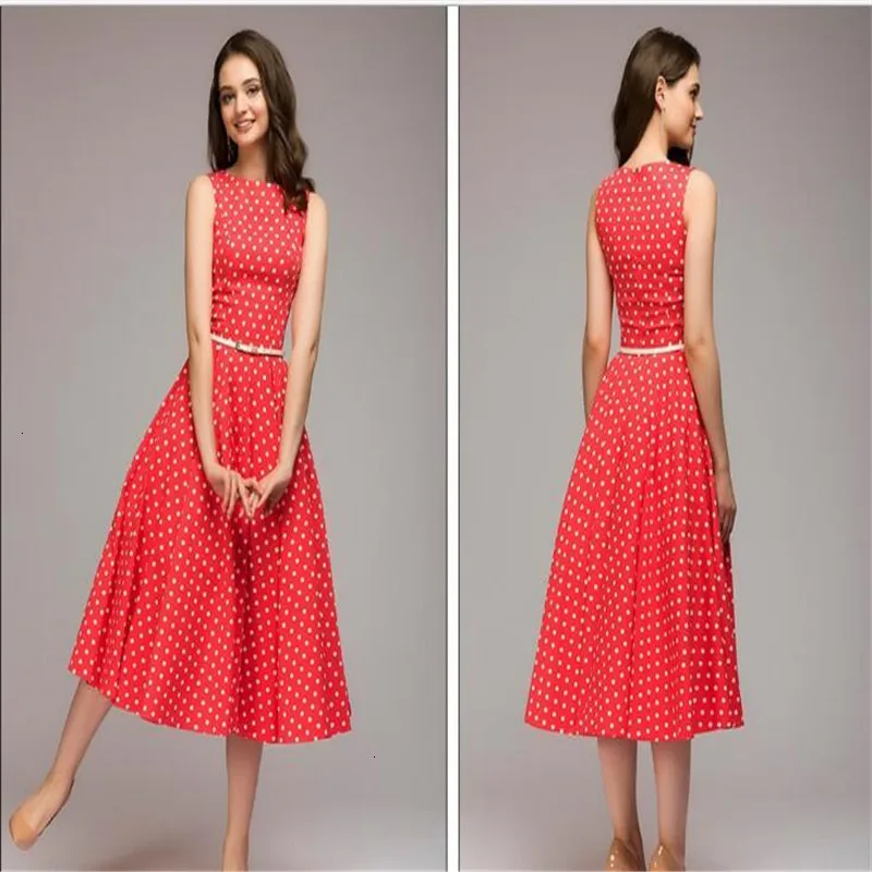 2019 Летнее Длинное Платье в ретро стиле платье горошек без рукавов туника макси
