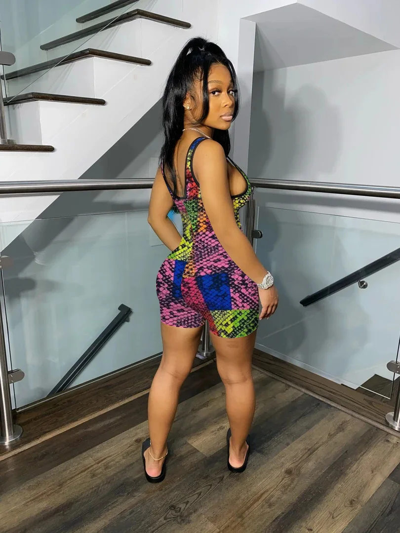 

Women's Digital Printed Skinny Short Casual Sports Jumpsuit