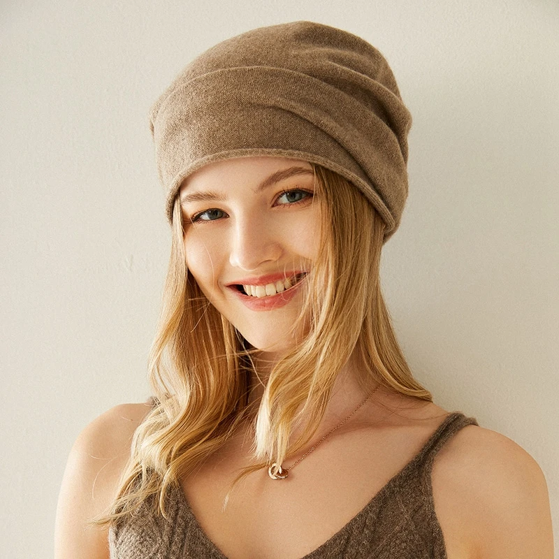 

Pure cashmere hat men's and women's autumn/winter warm bag head knitted hat Korean version casual solid color set head hip-hop