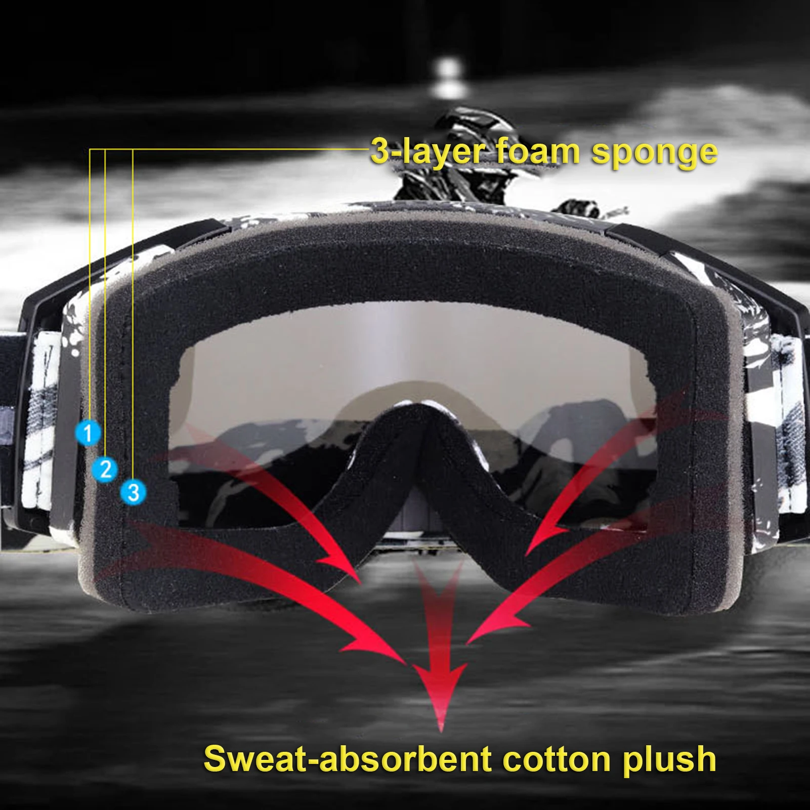 

Silver Riding Ski Goggles ATV Windproof UV-proof Snowboard Glasses Adjustable Bendable Snowmobile MTB Snowboard Goggles Eyewear