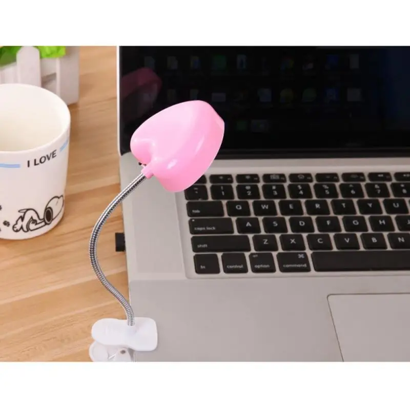

1pcs Fashion Mini Reading Lamp Heart Shape Laptop Computer Pink LED Book Reading Desktop Light Eyesight Book Light