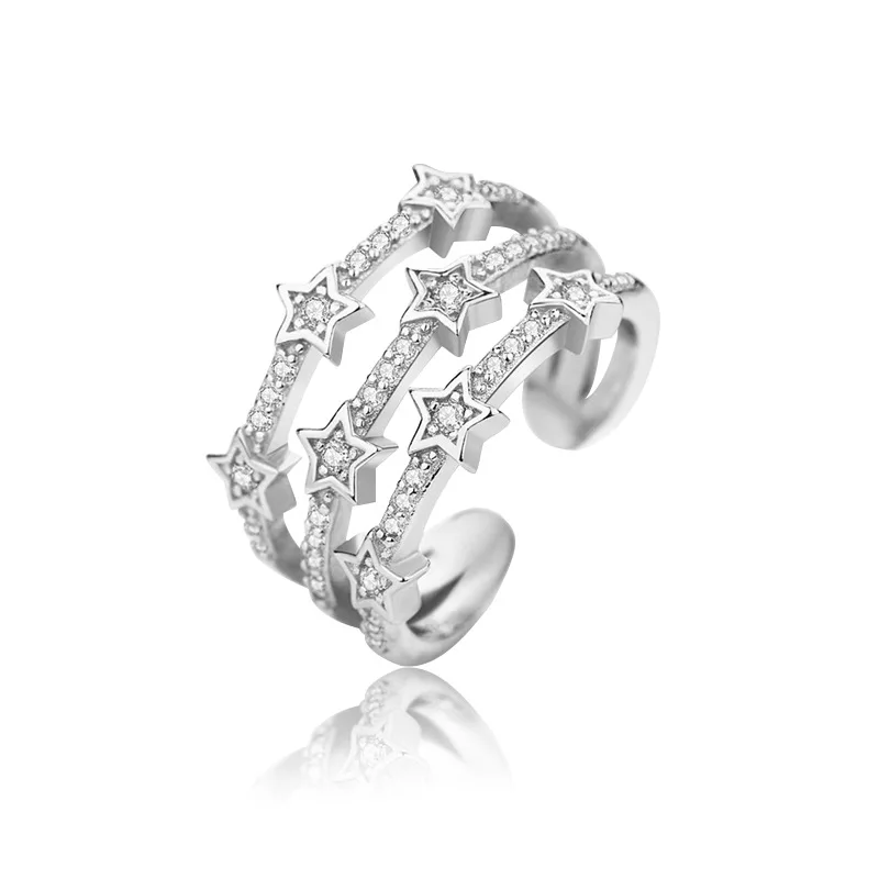 

Trendy Zircon Multi-layer Star Adjustable Ring Delicate Shiny Crystal Open Rings For Women Girls Wedding Jewelry 2021