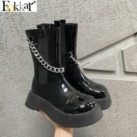 eokkar platform boots women 2021 new ankle boots autumn wedges heels ankle boots gothic chunky heel boots black punk booties
