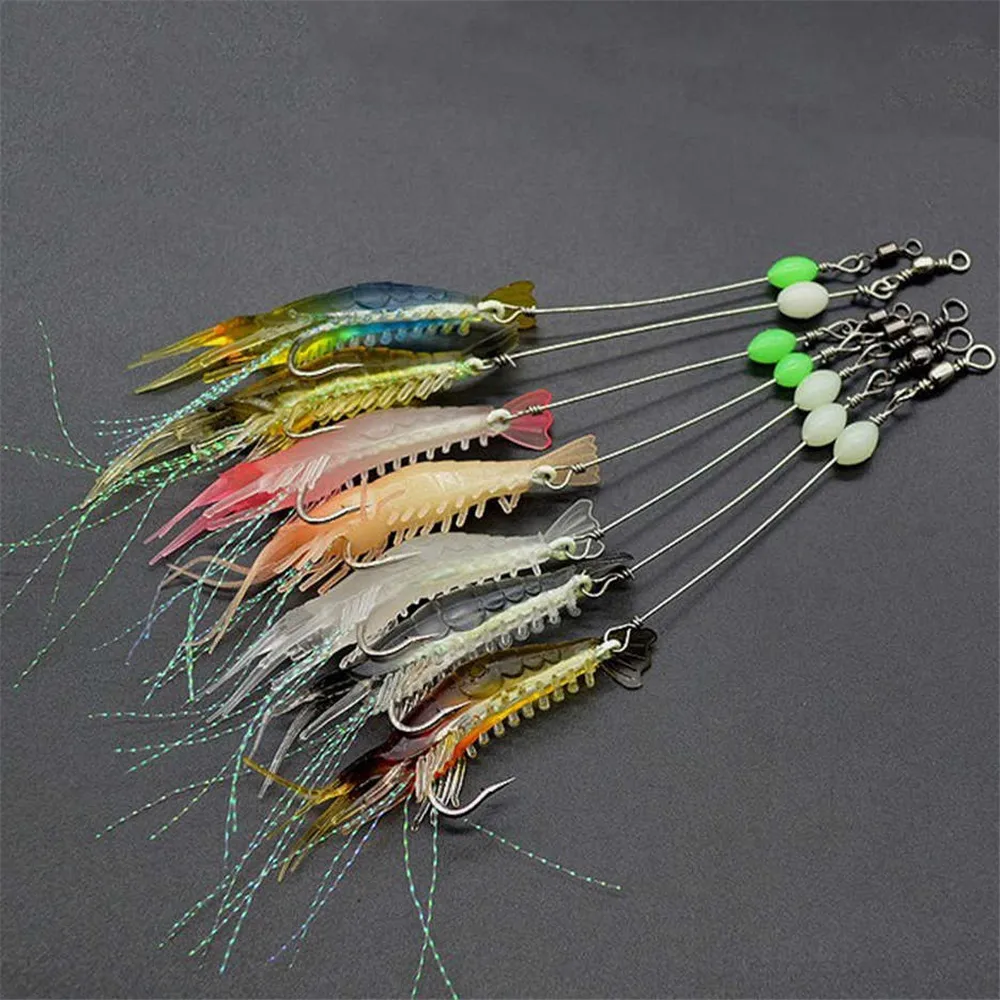 

7pcs Soft Silicone Shrimp Artificial Bait For Fishing Tackle/Lure/Accessories With Hooks Wobbler Swivel Sabiki Rig Luminous Sea