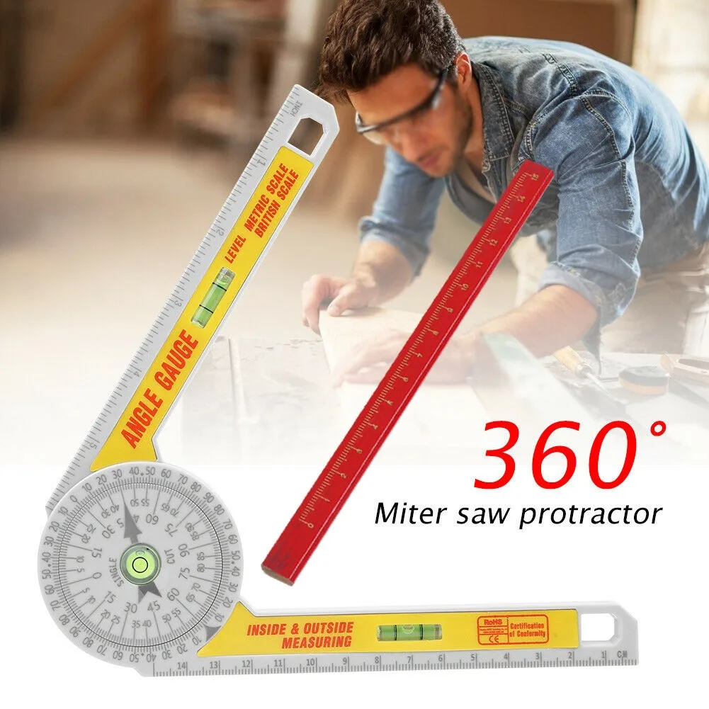 

360 Degree Calibration Miter Saw Protractor Angle Finder Miter Gauge Goniometer Angle Level Meter Arm Measuring Ruler