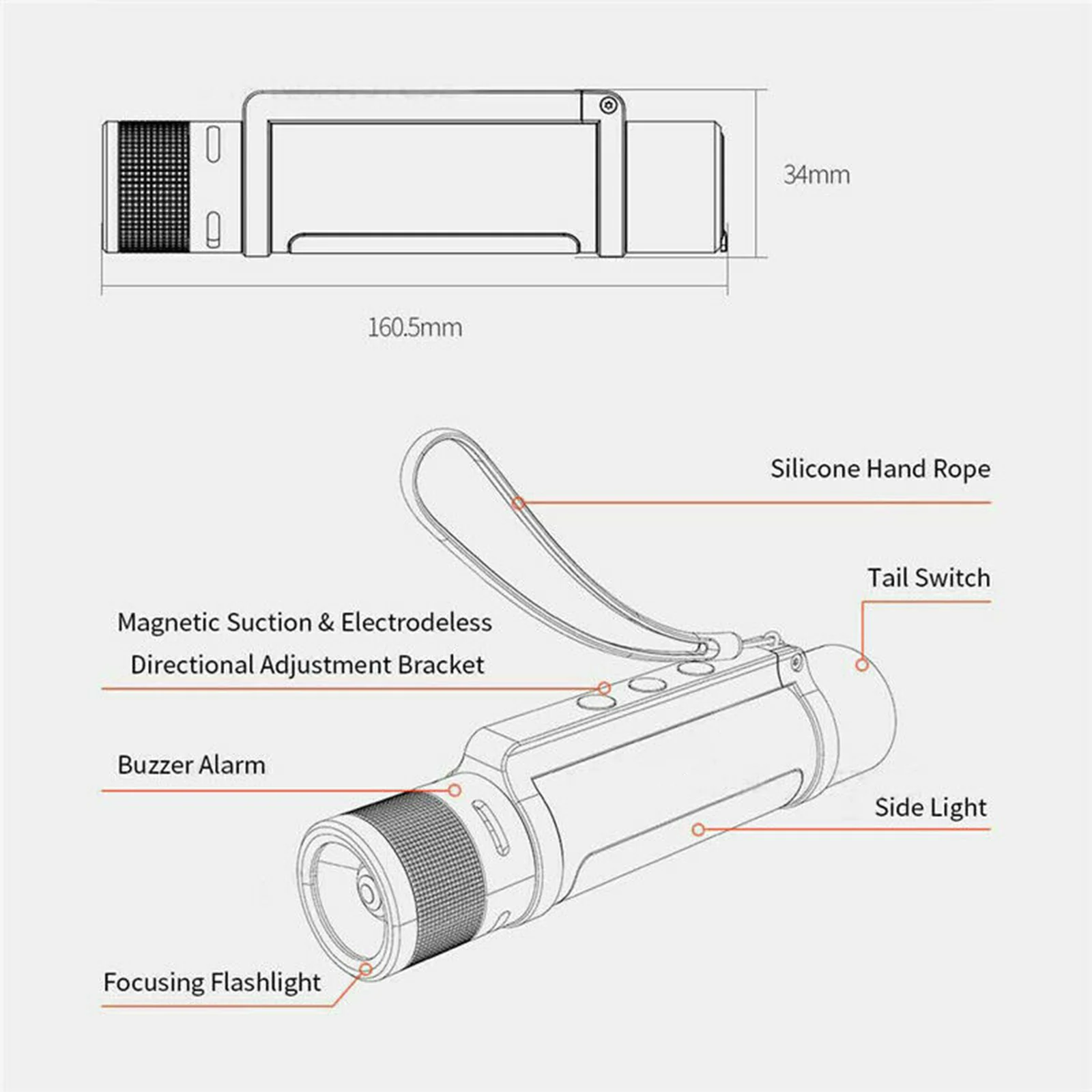 

Mutifunctional 6 in 1 LED Thunder Flashlight Portable Warning Light for Outdoor GQ