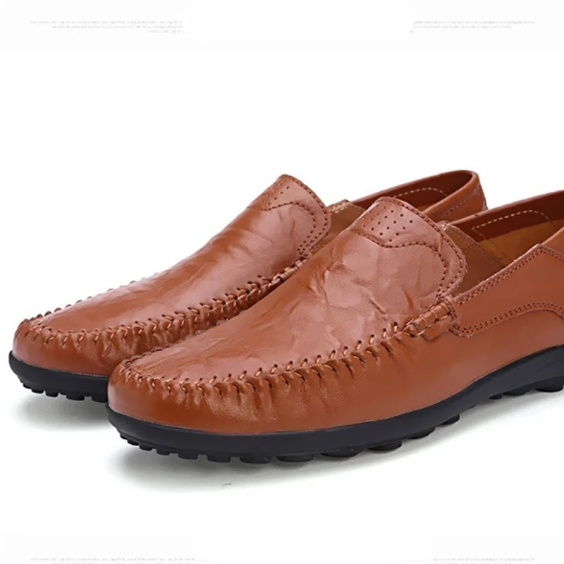 

2021 Autumn Winter New Street Style Leather Casual Shoes for Male Breathable Slip-on Shallow Flat Loafers Waterproof for Daily
