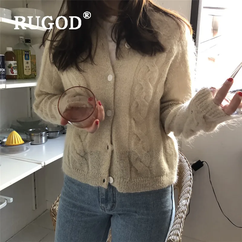 RUGOD корейский женский кашемировый свитер с круглым вырезом кардиганы свитер осенне-зимний однотонный однобортный свитер с длинными рукавами