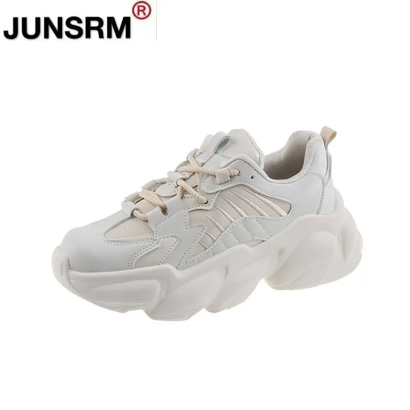 

Black Platform Sneakers Women Shoes Casual Lace Up Thick Sole Shoes Woman Beige Winter Chunky Sneakers Leather Vulcanize Shoes