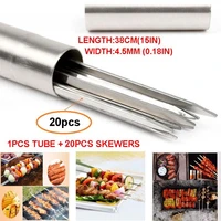 20pcs 40cm barbecue skewers stainless steel wide flat bbq grill skewerstorage tube reusable needle sticks for shish kabob grill