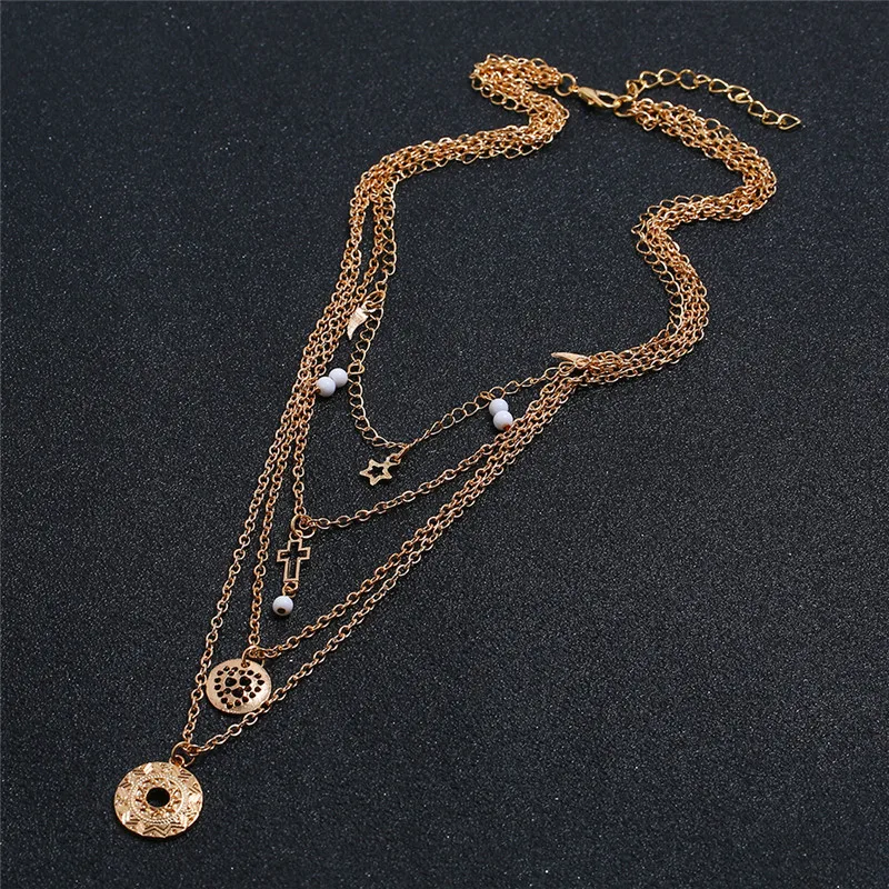 Модные золотые многослойные ожерелья с подвесками для женщин богемные