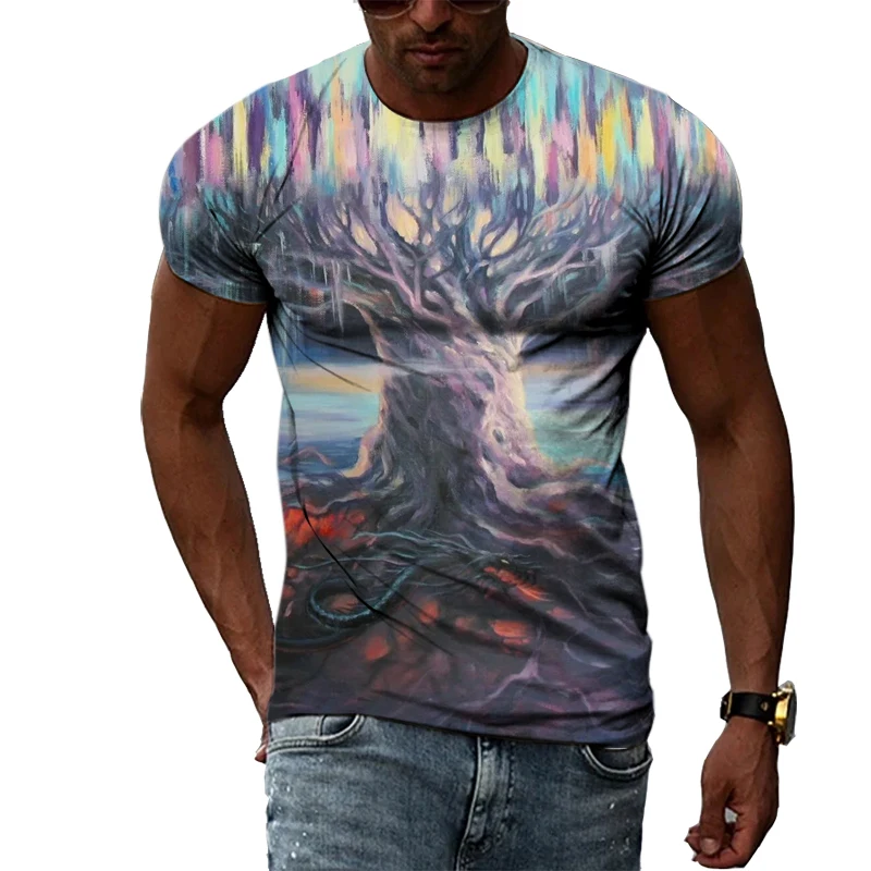 

New Novelty Abstract Men's Summer Printed Short Sleeve Round Neck T-shirt Casual Graphic Athletic Shirt Slim Fit Blouse Tops