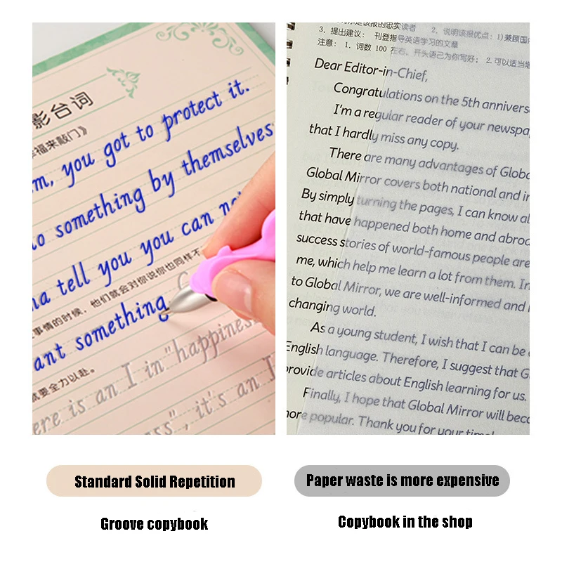3 Reusable Groove Calligraphy Copybook English Italic Handwriting Training Pen Refills Hold Tools Set | Канцтовары для офиса и