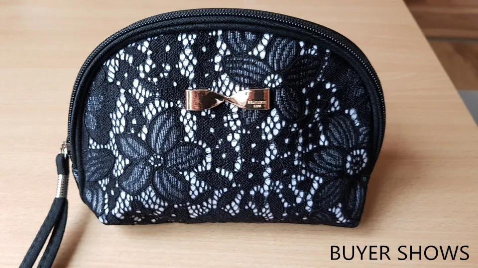 Miyahouse Soft Black Lace Design Cosmetic Bag Fashion Bow Lady Zipper Cosmetic Bag Small Pouch Cosmetic Wash Bag Lady