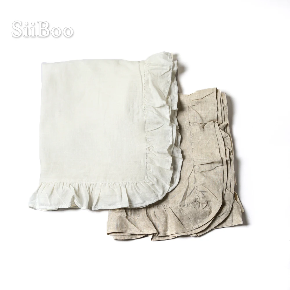 Винтажная скатерть из 100% льна с оборками прямоугольная кремово белая en lin