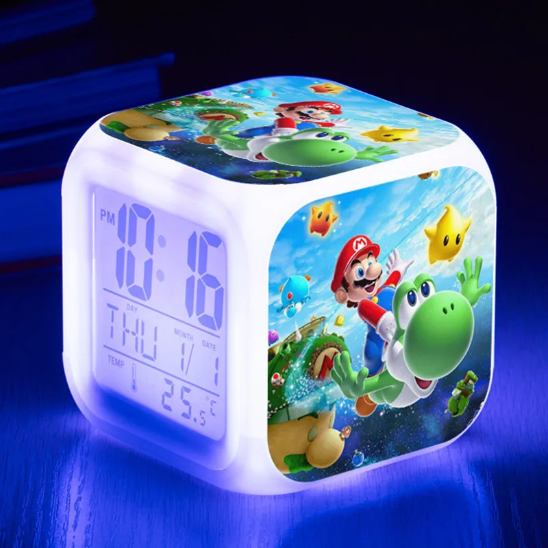 Светодиодный светящийся будильник Super Mario детские фигурки героев игрушки цветной