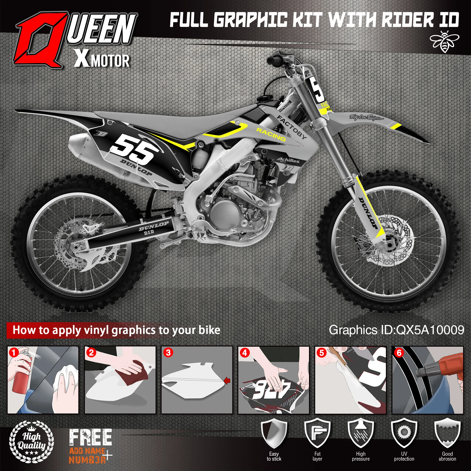 QUEEN X MOTOR Custom Team графические фоны наклейки для HONDA 2010 2011 2012 2013 CRF250R 2009-2012 CRF450R 009 |