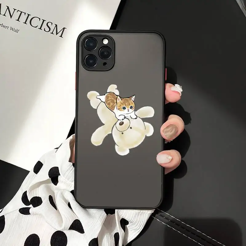 

Cute cat illustration mushroom bear panda Phone Case matte transparent For iphone 7 8 11 12 plus mini x xs xr pro max cover