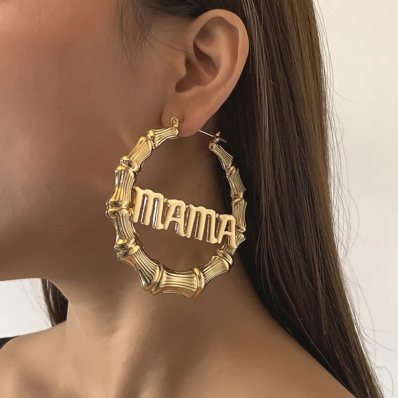 

Earrings 2021 Trend Hip Hop Exaggerated Alloy Bamboo Circle Earrings Punk Simple Letters Woman earring