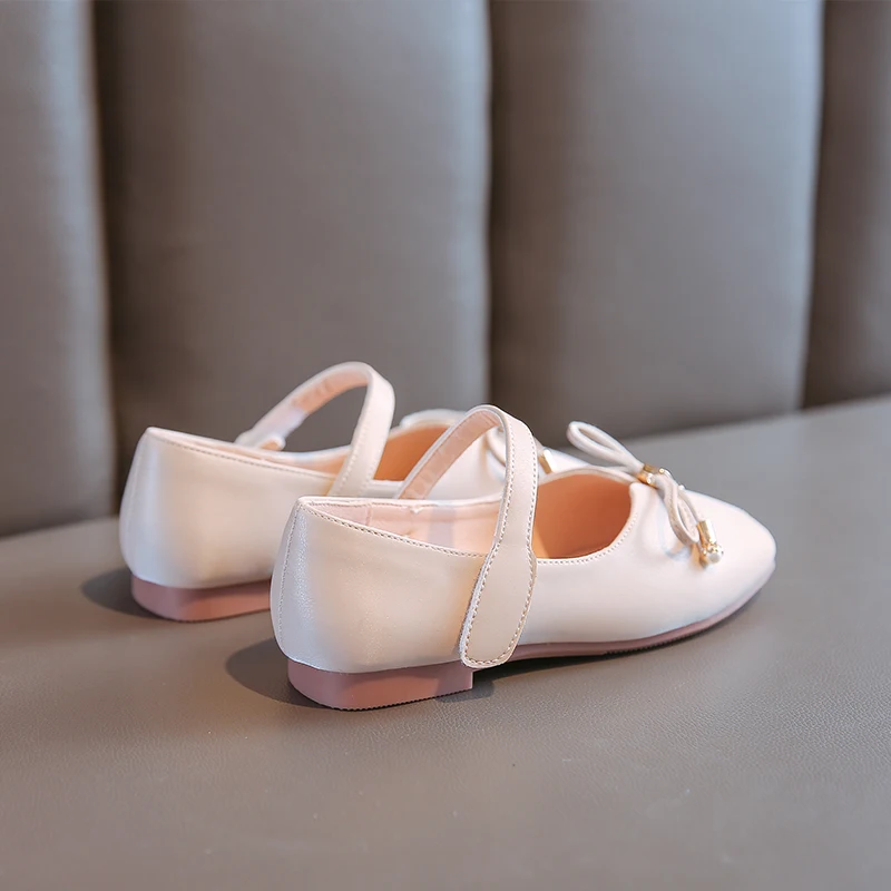 Весна 2020 Детская обувь принцессы с бантом на плоской подошве жемчугом Розовая