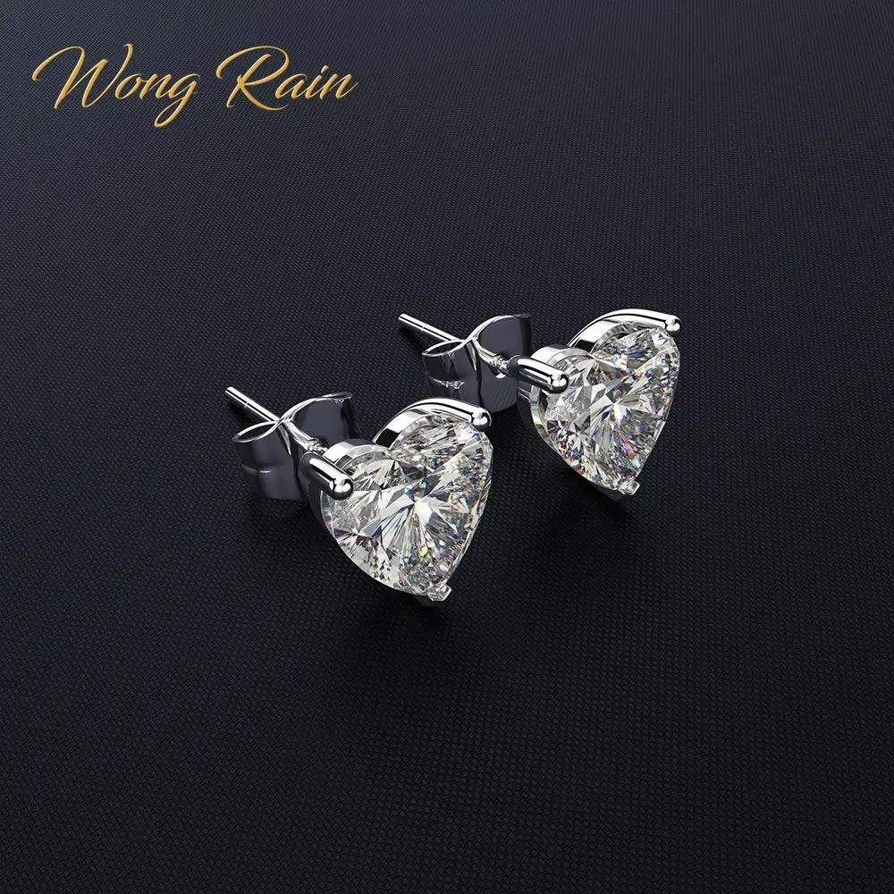 

Wong Rain Classic 100% 925 Sterling Silver Created Moissanite Gemstone Anniversary Wedding Heart Earrings Fine Jewelry Wholesale