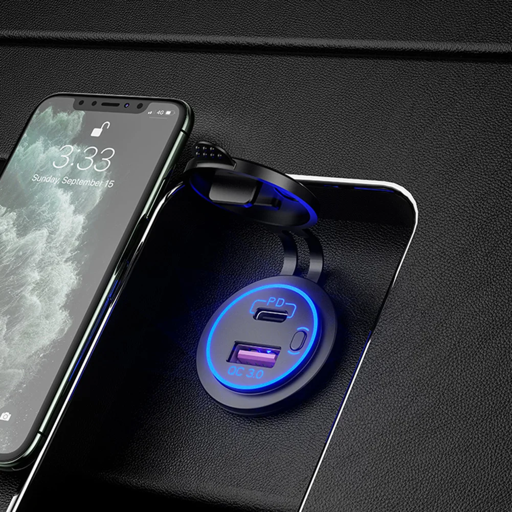 Водонепроницаемое зарядное устройство PD + Quick Charge 3 0 два USB-порта с выключателем