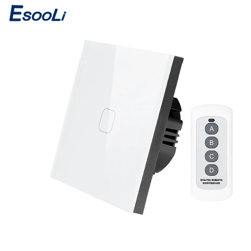 1 Gang Remote White Esooli сенсорный выключатель 1 банда 1 способ, умный настенный выключатель, сенсорный выключатель света, беспроводной дистанционный переключатель освещения 220 В - Цвет: 1 Gang Remote White