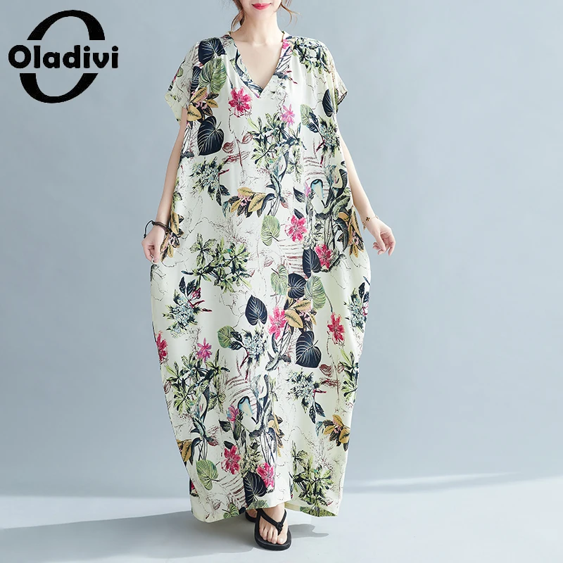 

Женское пляжное платье Oladivi, макси-платье большого размера с цветочным принтом, летнее, большие размеры, 93531 XL, 4XL, 5XL, 6XL, 8XL