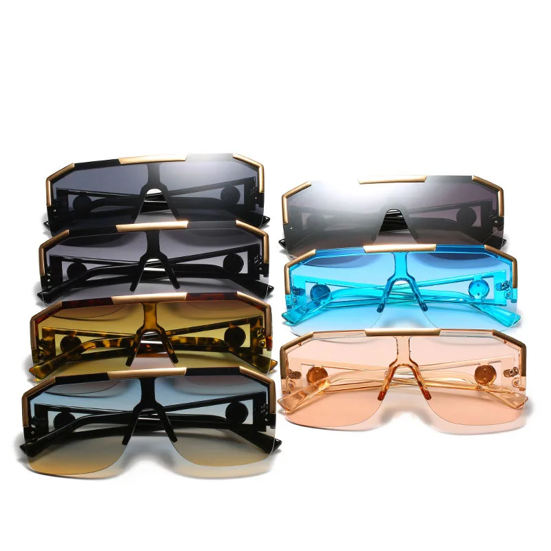 

2020 Fashion Luxury Brand Oversized Square Sunglasses Men Women Vintage Metal Big Frame Semi-Rimless One Lens Sun Glasses UV400