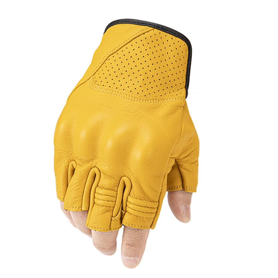 

Men's Women's Breathable Sheepskin Leather Gloves Half Finger Handguard Motorcycle Racing Gloves Summer