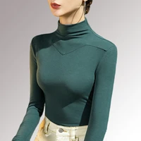 women cotton t shirt turtleneck solid color lady tees long sleeve autumn winter womens clothing all match female t shirts