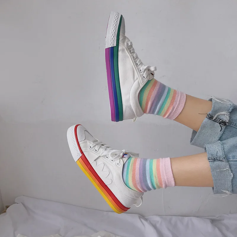 2020 новые радужные холщовые кроссовки женская обувь модные белые повседневная на