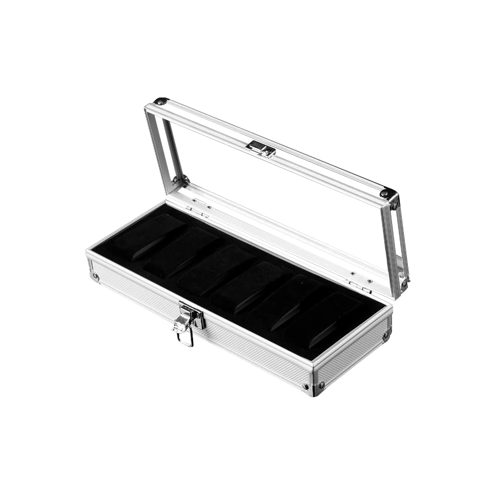 6 Grid Card Slot Watch Safe Exhibition Box Jewelry Watches Aluminium Alloy Display Storage Case Transparent Watch Stand Box