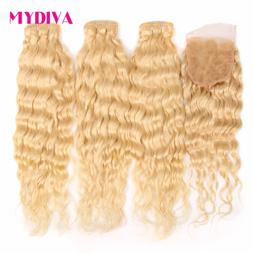 613 светлые пучки с закрытием бразильская холодная завивка волос 30 дюймов remy