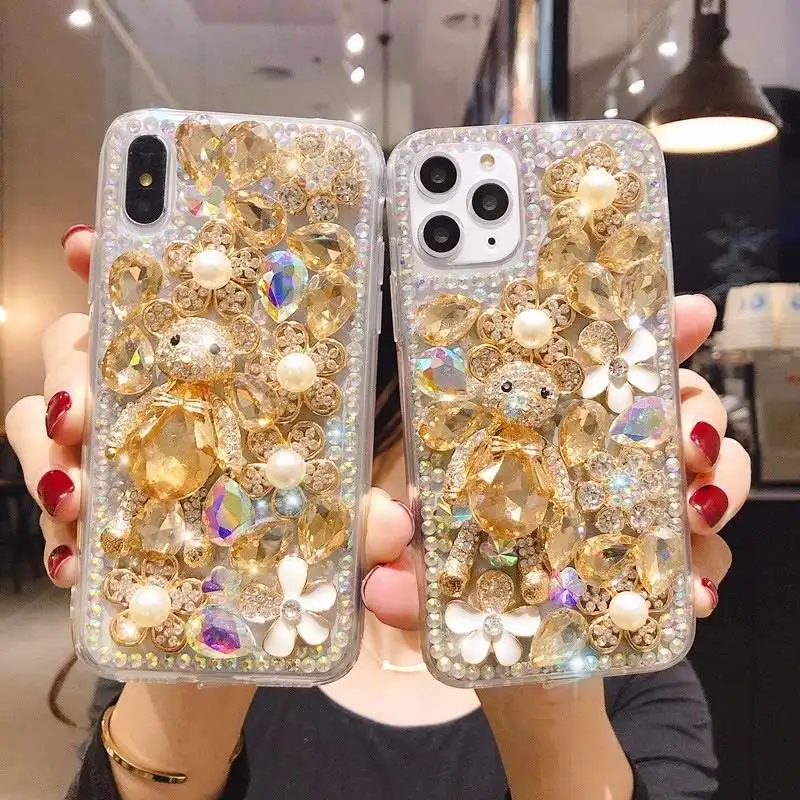 

Мягкий чехол-накладка со стразами и кристаллами и жемчугом для iPhone 12 12pro 12mini 11 11pro XS XR 8 7 6s Plus