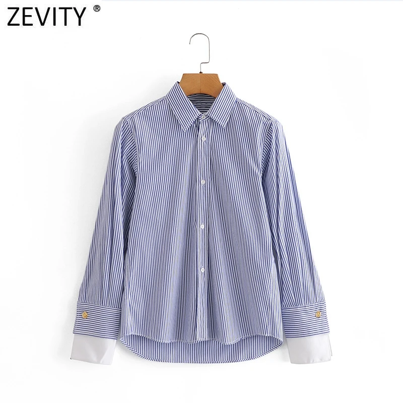 Новинка 2020 женская модная блузка Zevity в полоску с лоскутным принтом и манжетами