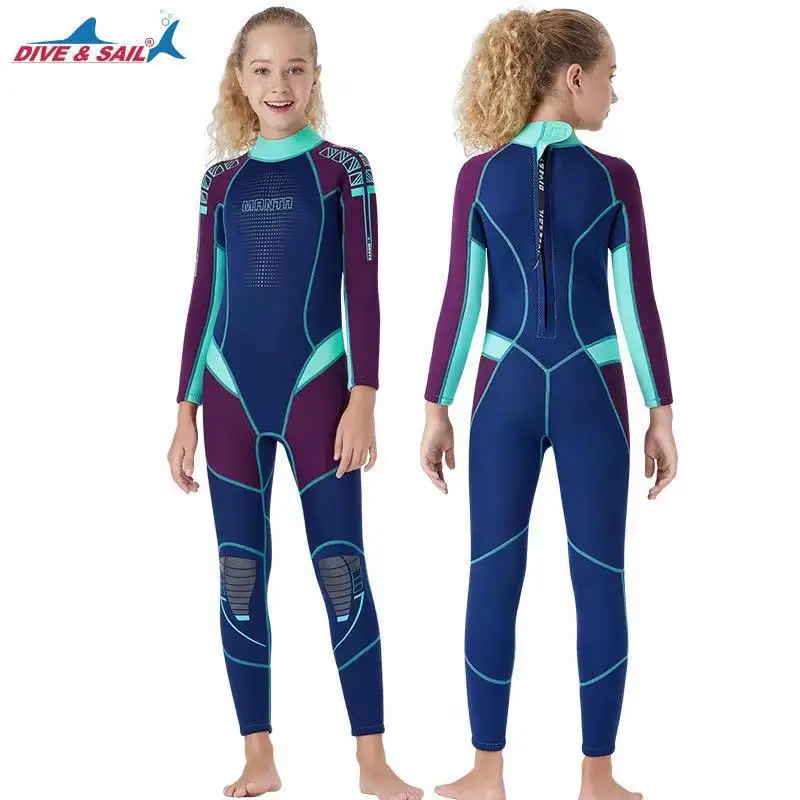 2.5mm full body neoprene swimsuit boys girls wetsuit kids one piece swimwear children diving suit Back Zip wet | Спорт и развлечения