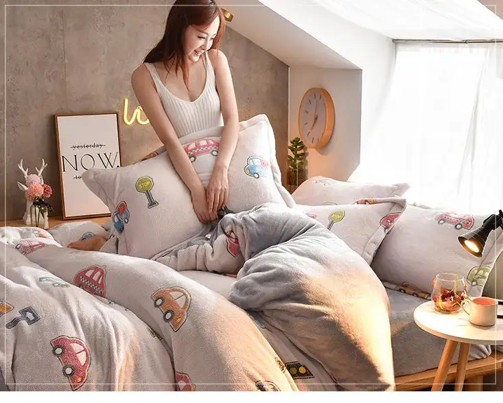 Winter Flannel Fleece duvet cover single Comforter cover Home textile 1pc cartoon Solid warm quilt cover Velvet bedcover