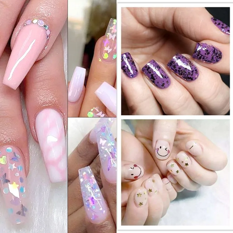 Лазерные серебряные блестки для ногтей Снежинка Сердце Звезда точка бабочка