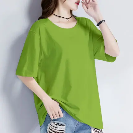 

HAN Short-sleeved T-shirt women's summer new style solid color loose cotton large size half sleeve all-match casual simple