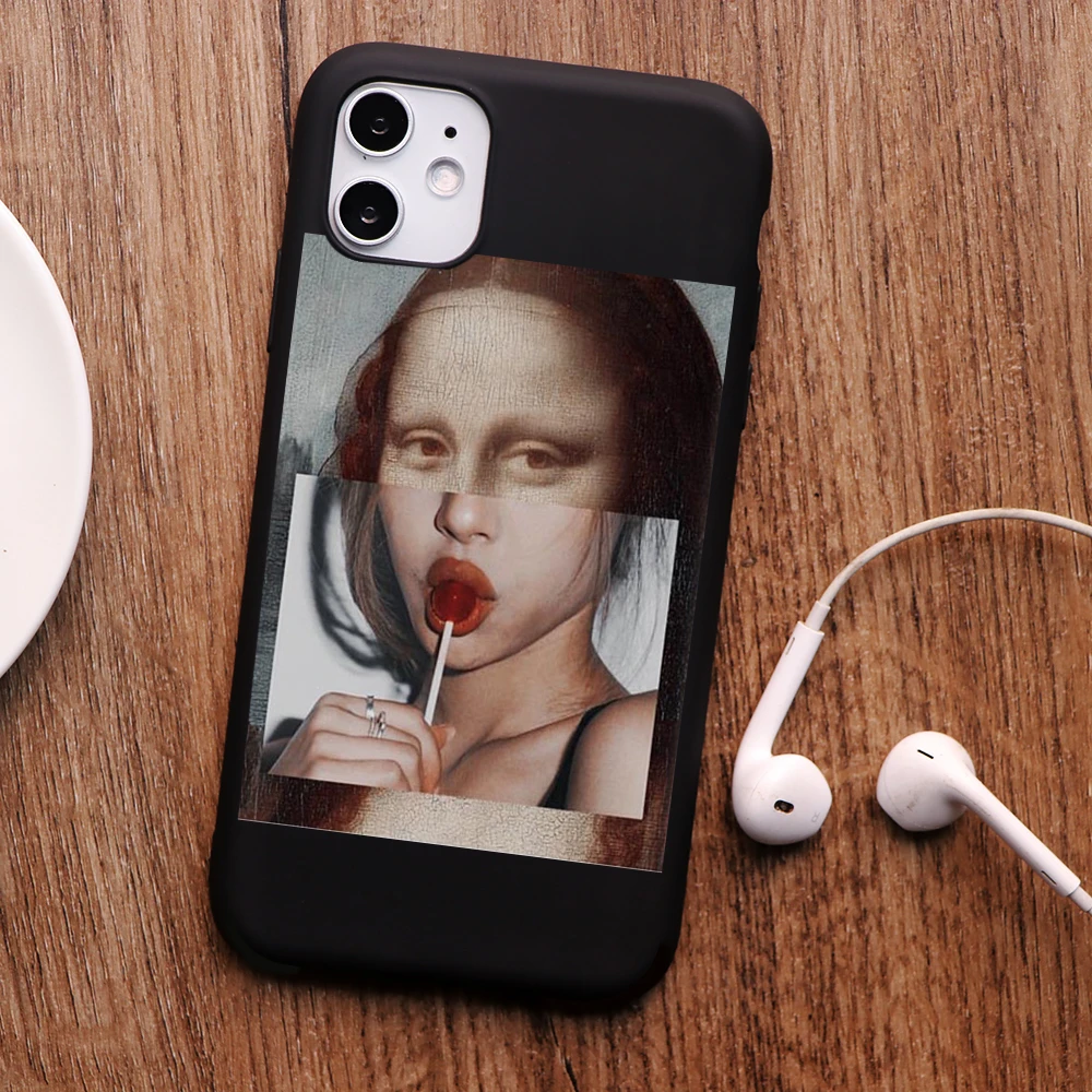 

PUNQZY Mona Lisa Art David Soft Phone Case For Samsung A51 S9 S10 S20 Plus A50 A70 A71 Black Matte Cover Color Painting TPU CASE