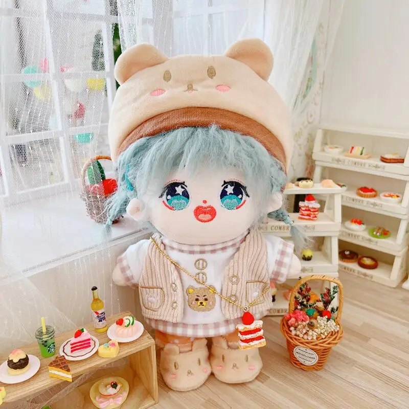 

20cm movie star idol Plush Doll Suit Bear beret hat Vest Doll Accessories Birthday Present Replaceable Clothes Toys Gift