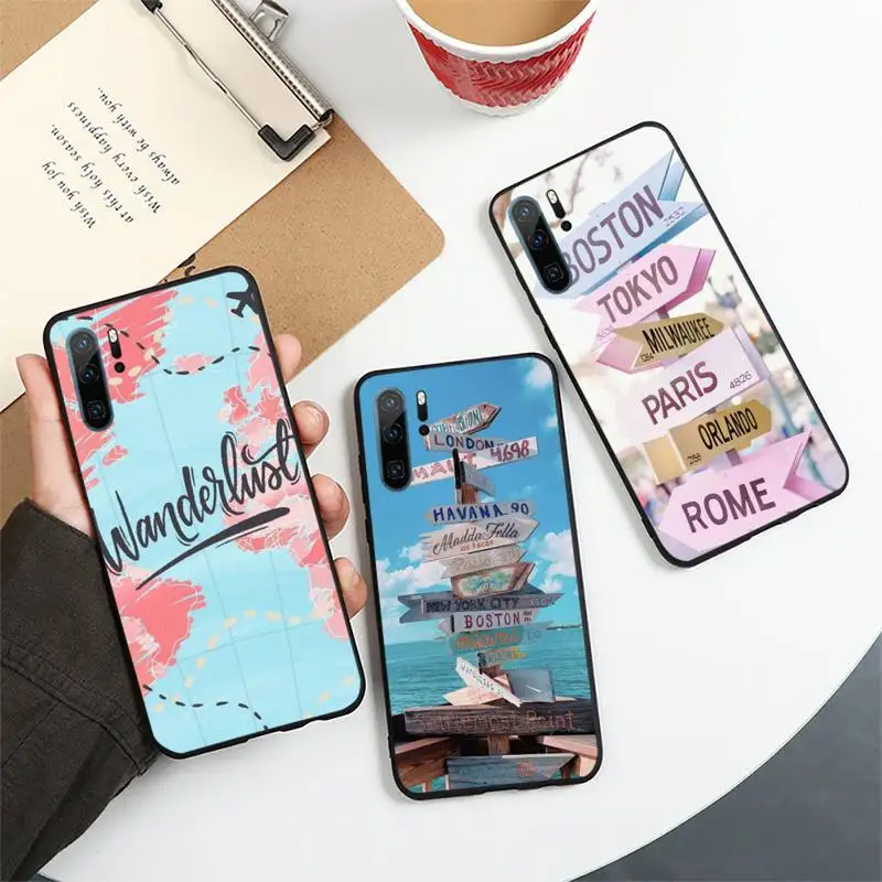 

World Map Travel around Phone Case For Huawei honor Mate 10 20 30 40 i 9 8 pro x Lite P smart 2019 Y5 2018 nova 5t